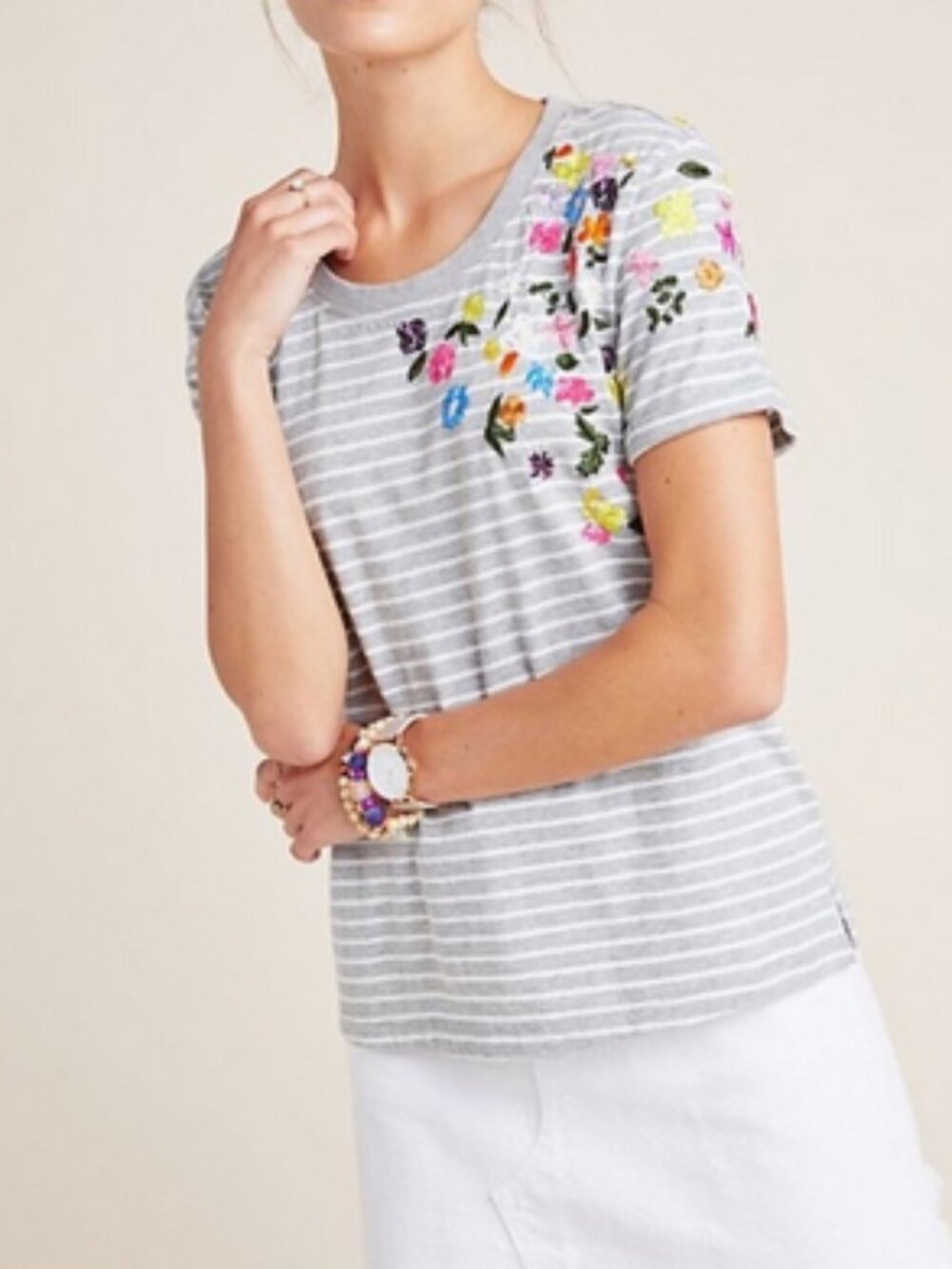 Anthropologie Twylia Striped Embroidered Shirt